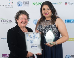 Adult Social Worker of the Year Harprit Rai from Birmingham City Council. Harprit demonstrated impressive practice, determination and skills in working with people with mental capacity issues.