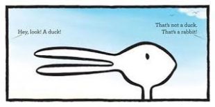 An ambiguous image that can be interpreted as either a duck or a rabbit depending on your interpretation