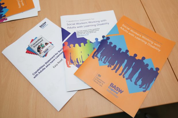 Learning disability capabilities statement and continuing professional development pathway documents spread out on a table