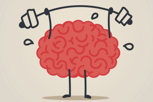 Cartoon of a brain lifting weights to signify strong mental health